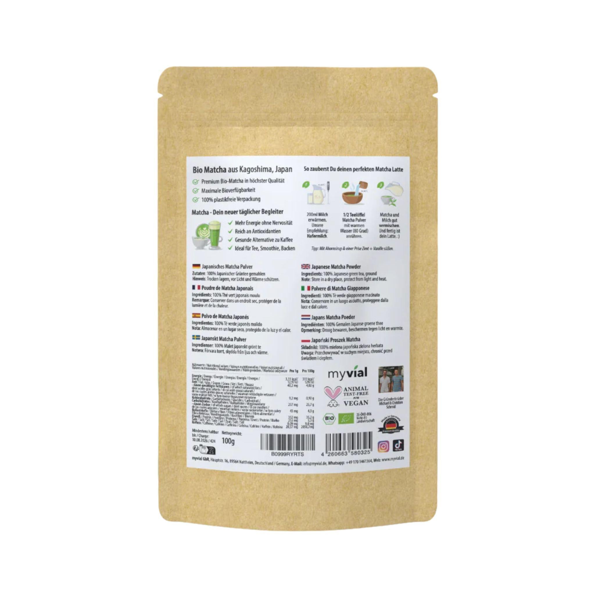 Bio Premium Matcha Pulver aus Japan - 100g - myvial - Bio - chai - EU Bio - montcalia.ch