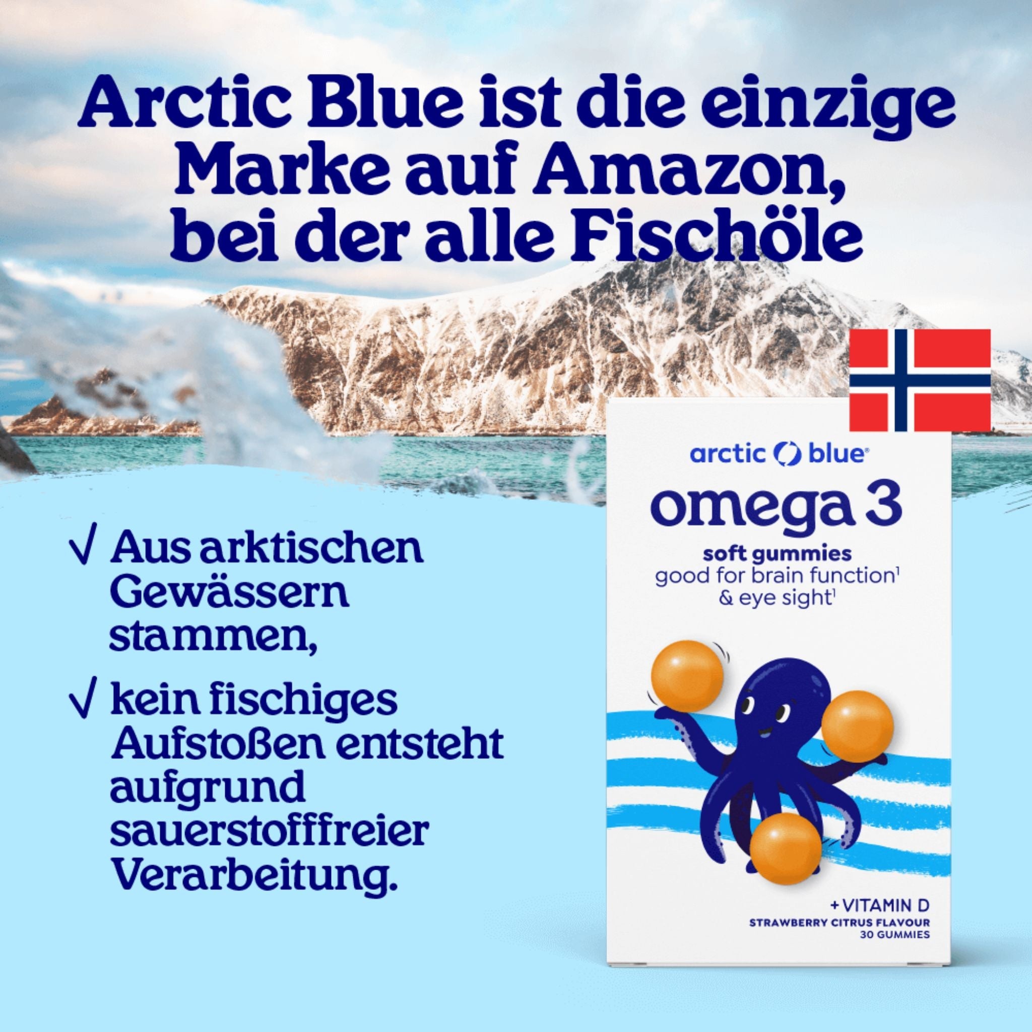 Omega 3 Gummis mit Vitamin D3 für Kinder MSC - 30 Fruchtgummis - Arctic Blue - Alaska - Seelachs - DHA - DPA - montcalia.ch