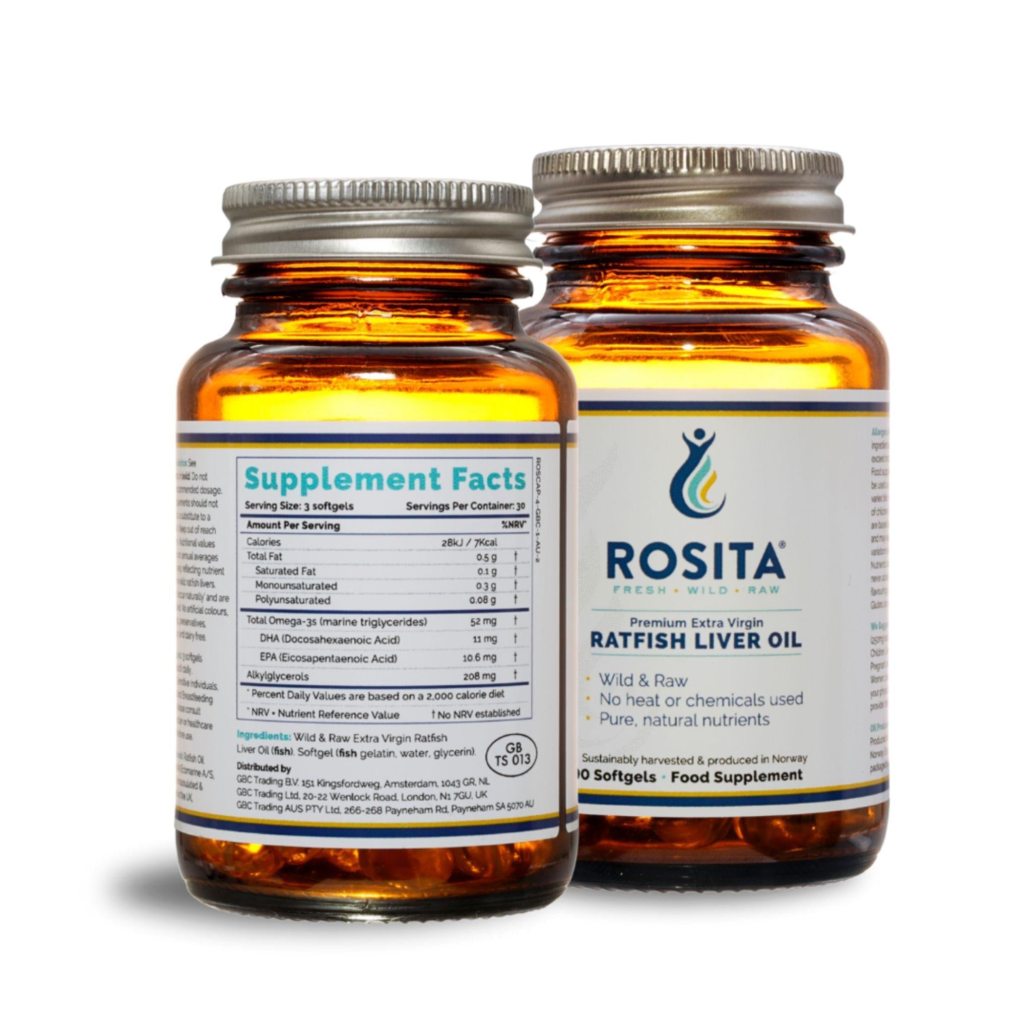 Ratfish Liver Oil - 90 Kapseln - Rosita Real Foods - 1000 UI - 5000 IU - Abnehmen - montcalia.ch