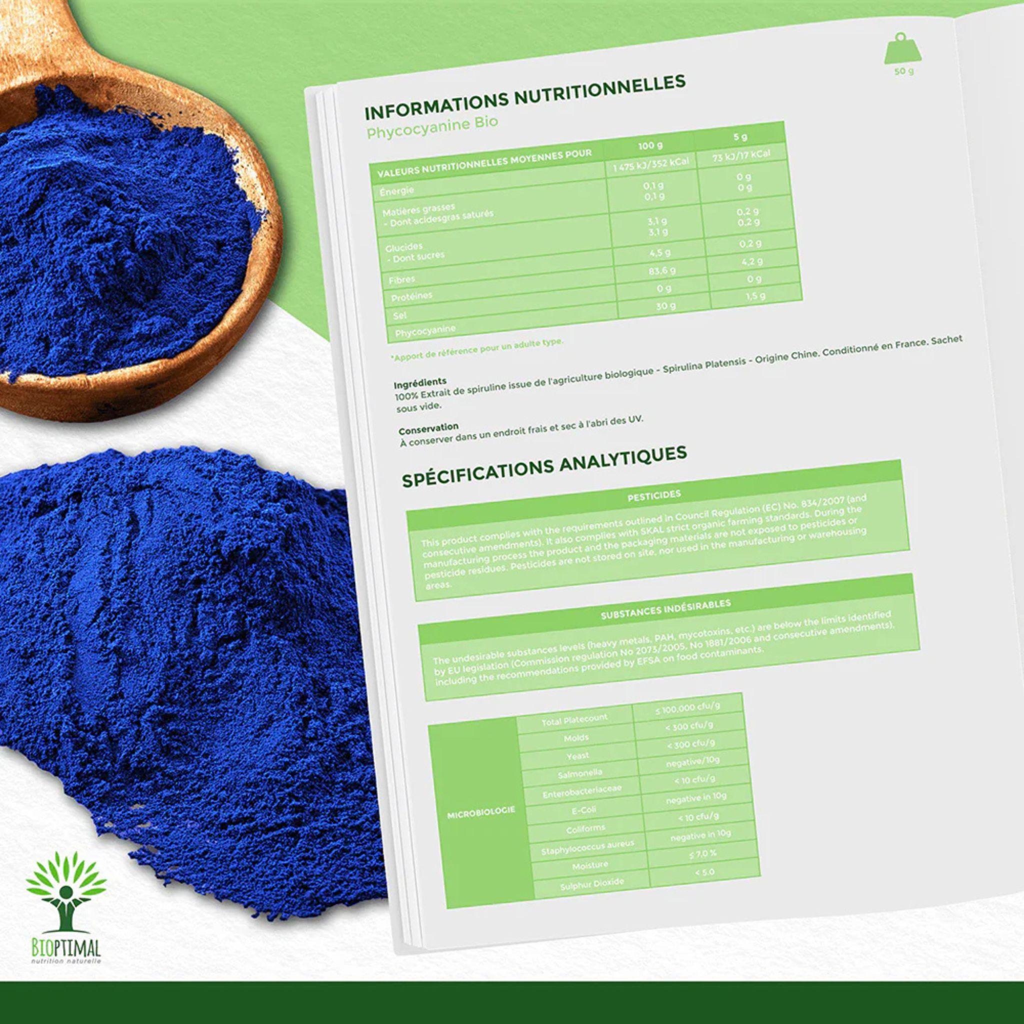 Blaues Spirulina - Extraktpulver Bio - 50g - Bioptimal - Algen - Bio - blau - montcalia.ch