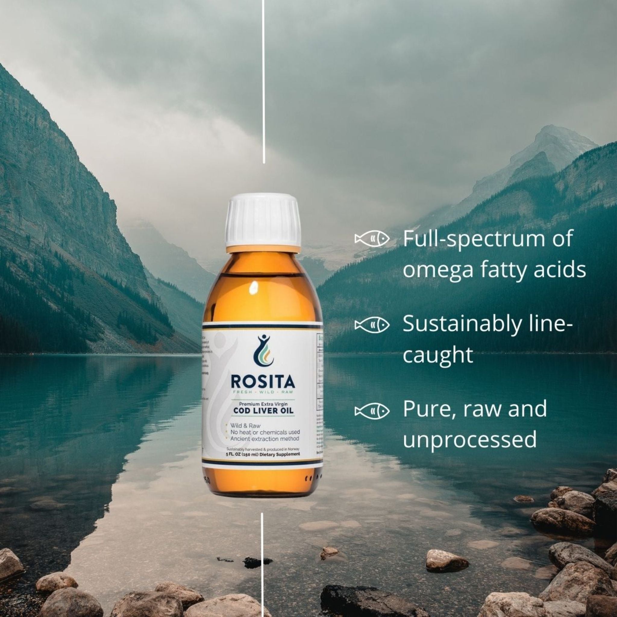 Lebertran Rosita EVCLO flüssig - 150ml - Rosita Real Foods - 1000 UI - 5000 IU - Abnehmen - montcalia.ch