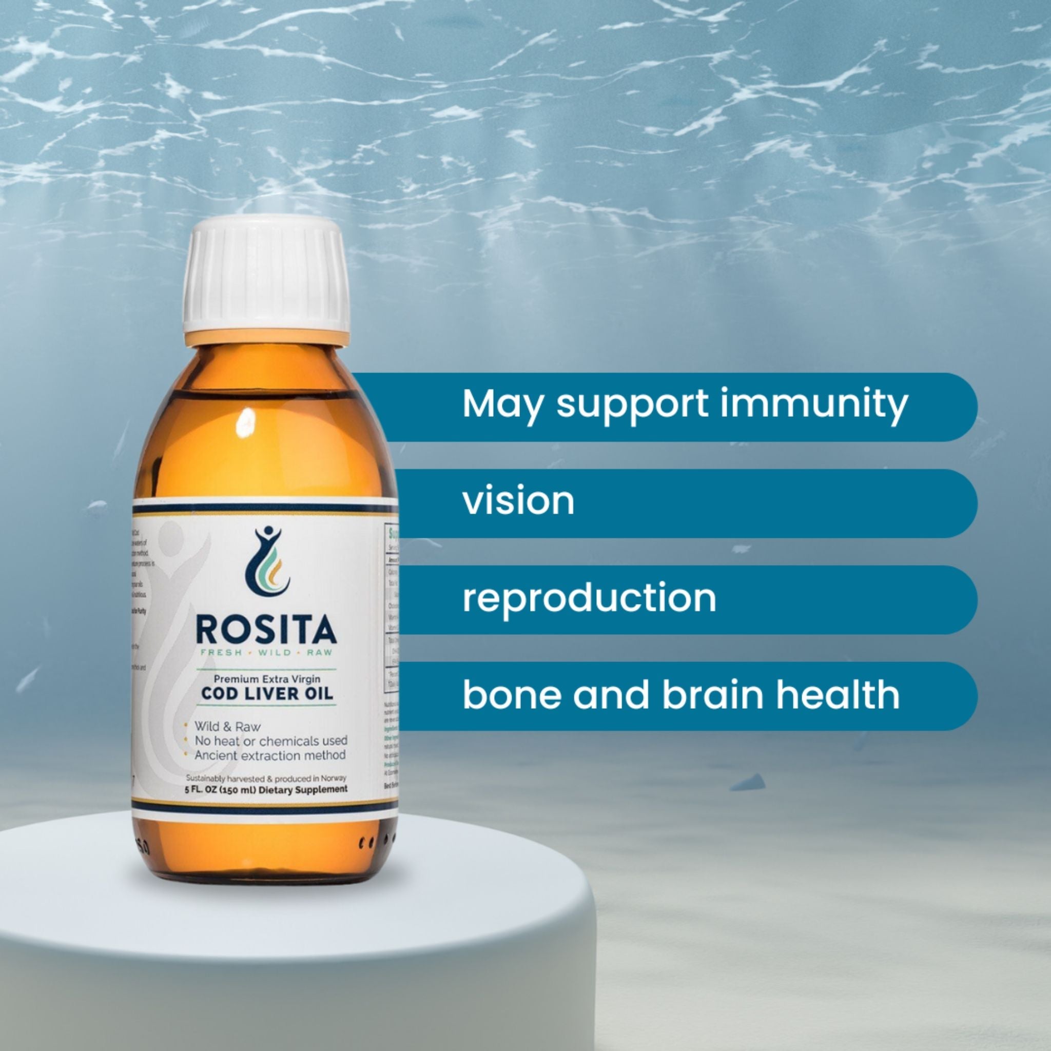 Lebertran Rosita EVCLO flüssig - 150ml - Rosita Real Foods - 1000 UI - 5000 IU - Abnehmen - montcalia.ch