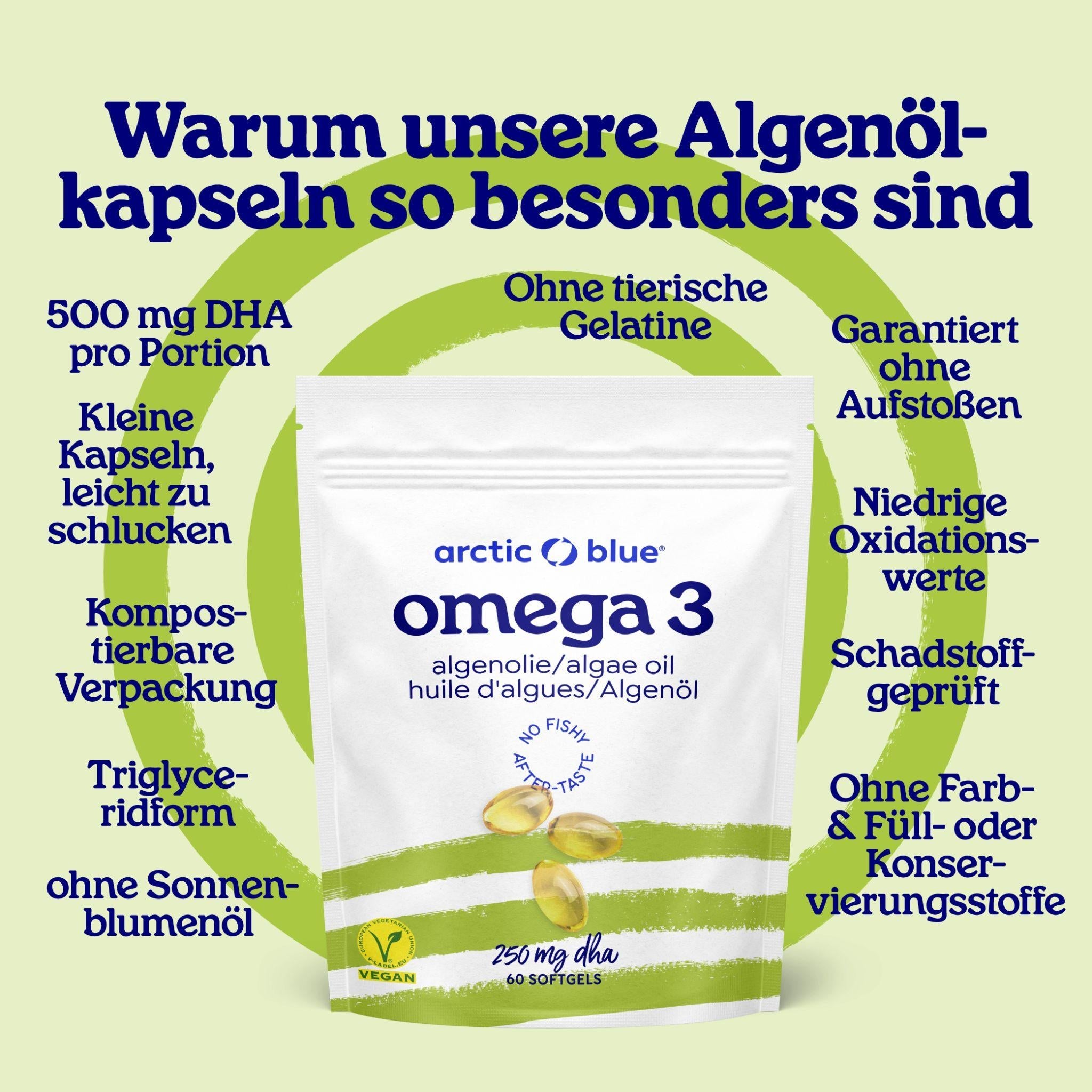 Omega 3 Algenöl Vegan - 60 Kapseln - Arctic Blue - Alaska - Seelachs - Algenöl - Cod liver oil - montcalia.ch