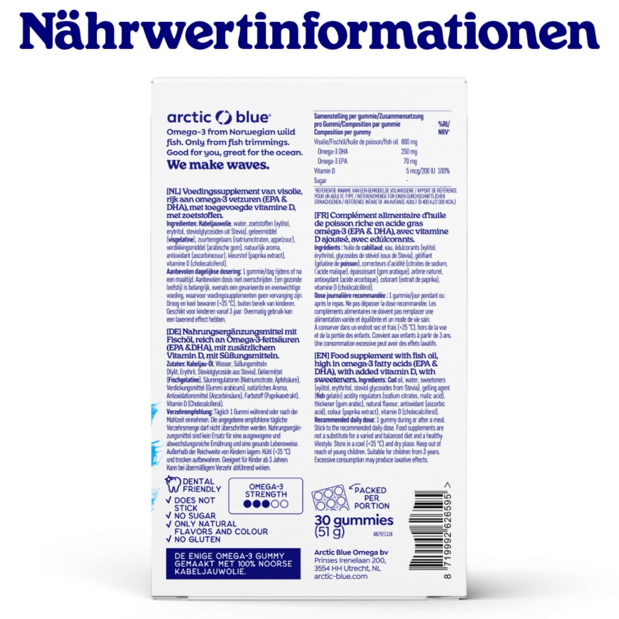 Omega 3 Gummis mit Vitamin D3 für Kinder MSC - 30 Fruchtgummis - Arctic Blue - Alaska - Seelachs - DHA - DPA - montcalia.ch